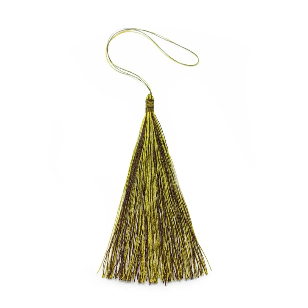 Pompon imitation soie bicolore(marron & doré) 80mm x 1pc