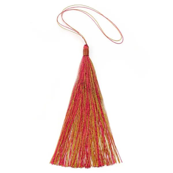 Pompon imitation soie bicolore (bordeaux & doré) 80mm x 1pc