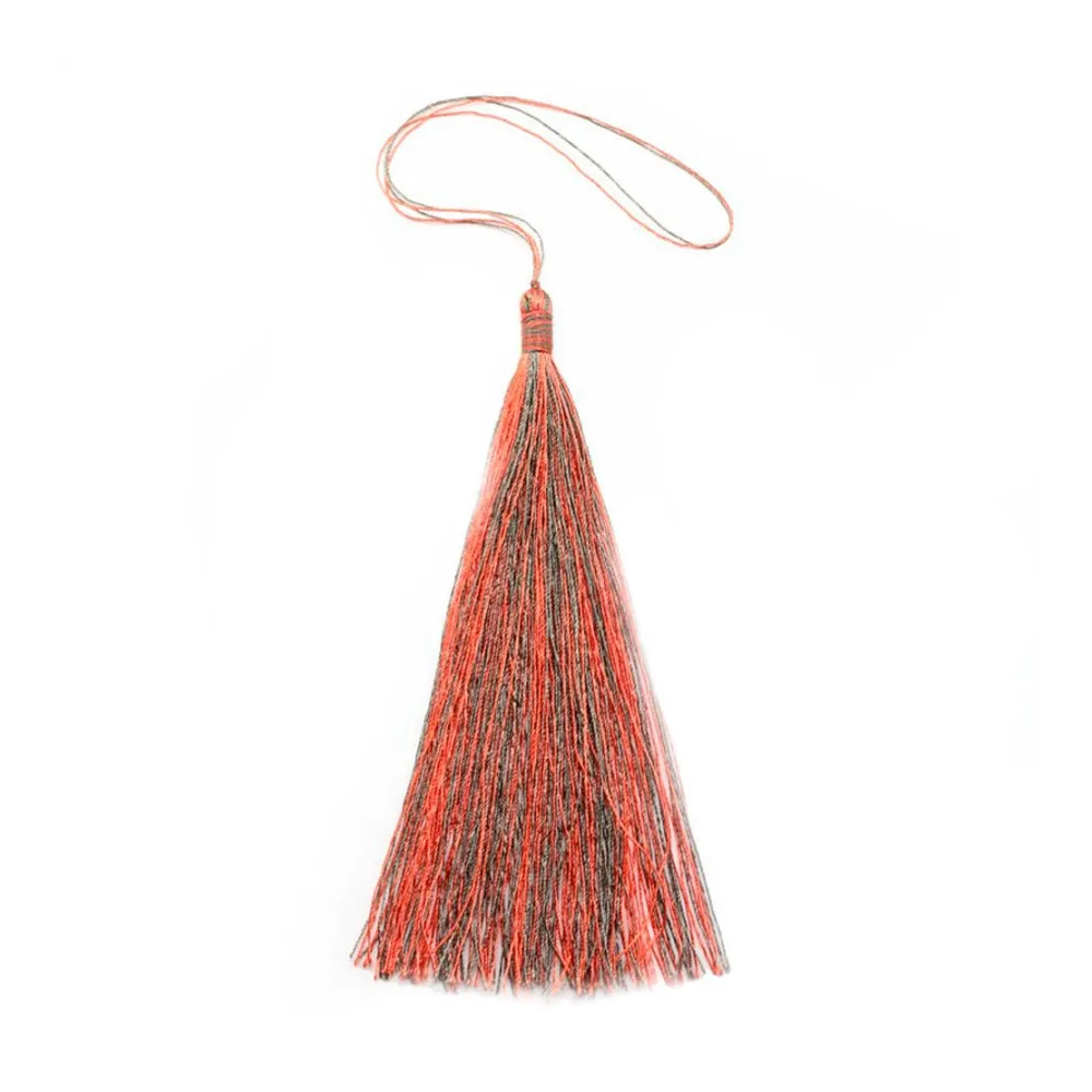 Pompon imitation soie bicolore (kaki & orange) 80mm x 1pc