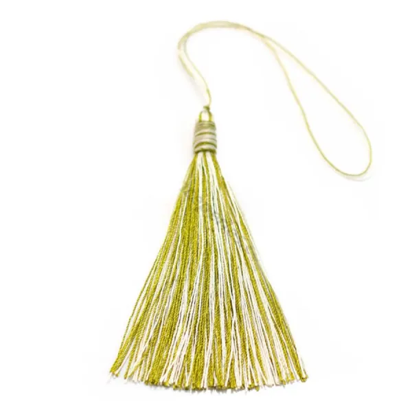 Pompon imitation soie bicolore (crème & vert) 40mm x 1pc
