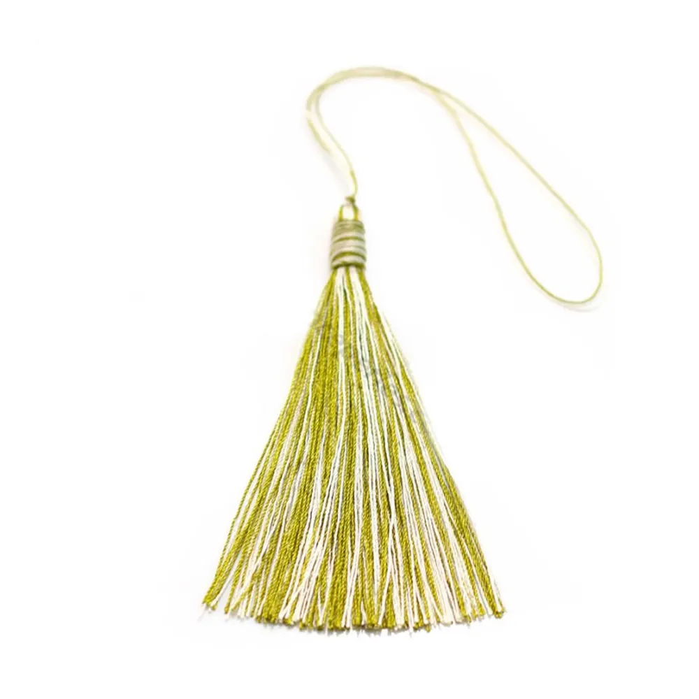 Pompon imitation soie bicolore (crème & vert) 40mm x 1pc
