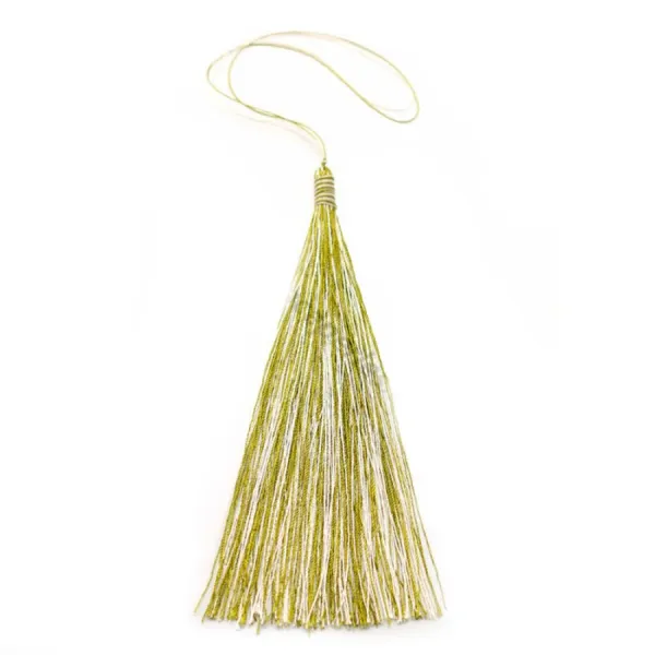 Pompon imitation soie bicolore (crème & vert) 80mm x 1pc
