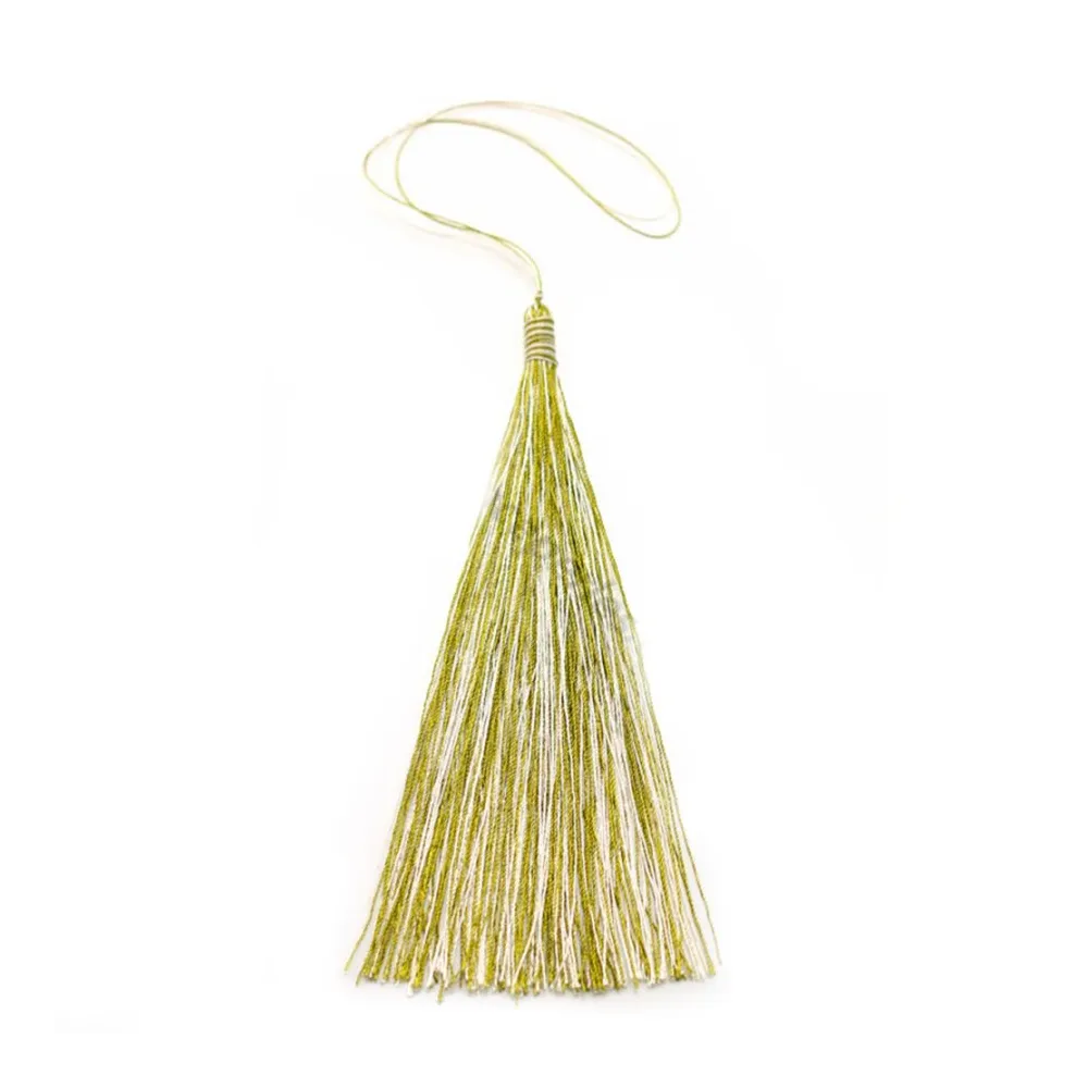 Pompon imitation soie bicolore (crème & vert) 80mm x 1pc