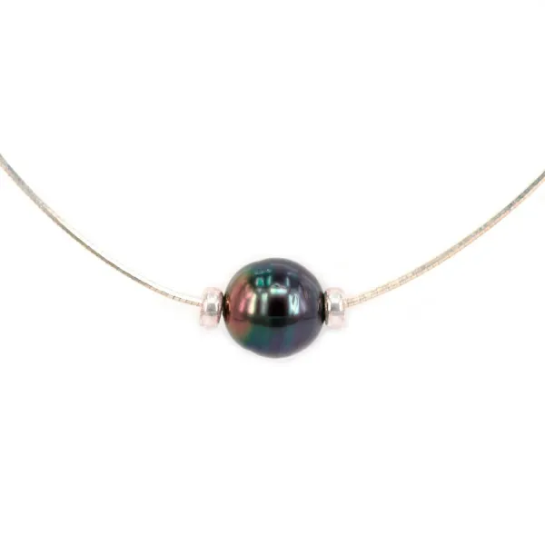 Collier  Perles Tahiti Chaîne Argent 925 45cm x 1pc