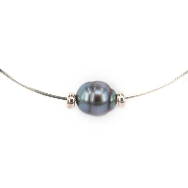 Collier  Perles Tahiti Chaîne Argent 925 40cm x 1pc