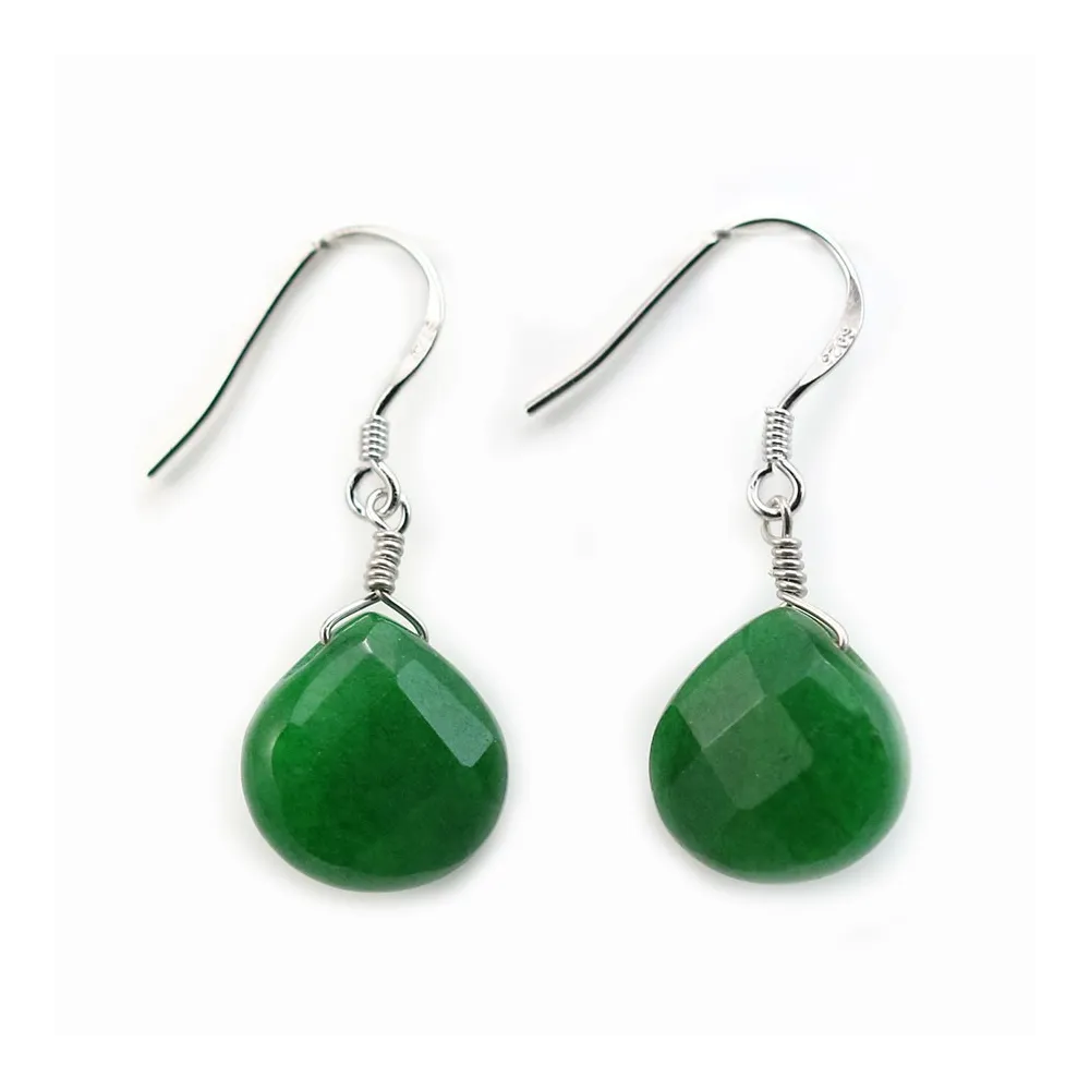 Boucles d'oreilles :  jade teinté rouge goutte plate & argent 925 rhodié 13.5x18.5mm x 2pcs