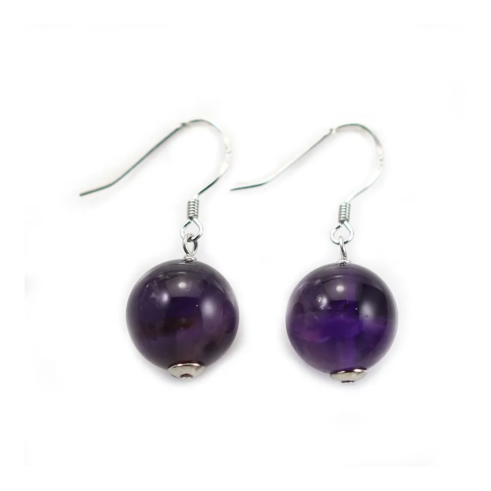 Boucles d'oreilles en argent 925 & améthyste de forme ronde, 12mm x 2pcs