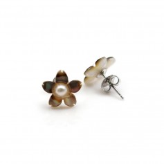 Earring silver 925 gray shell  flower  12mm x 2pcs 