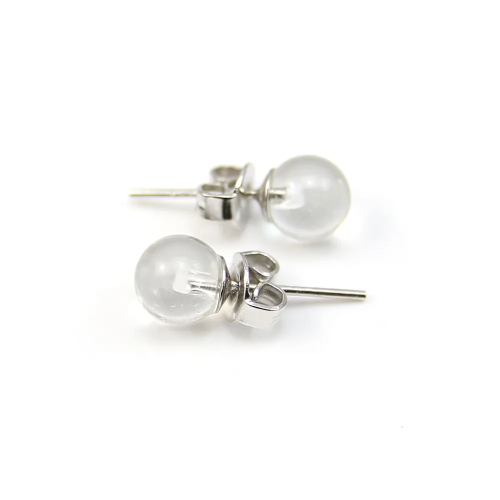 Boucle d'oreille cristal de roche 6mm, en argent 925 x 2pcs