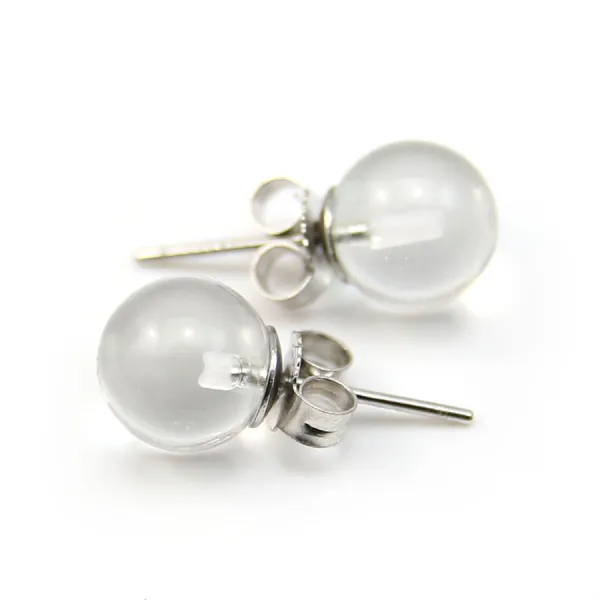 Boucles d'oreilles cristal de roche 8mm, en argent 925 x 2pcs