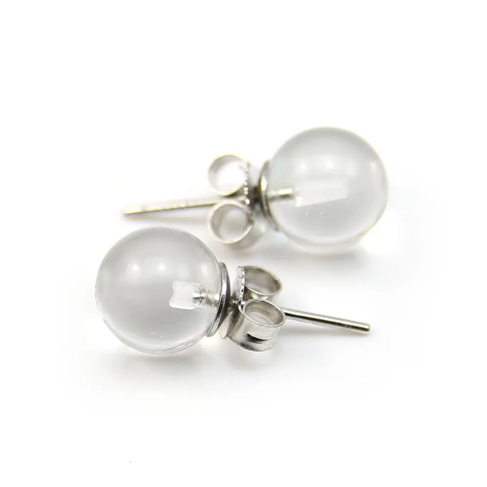 Boucle d'oreille cristal de roche 8mm, en argent 925 x 2pcs