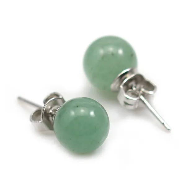 Boucles d'oreilles aventurine 8mm, en argent 925 x 2pcs
