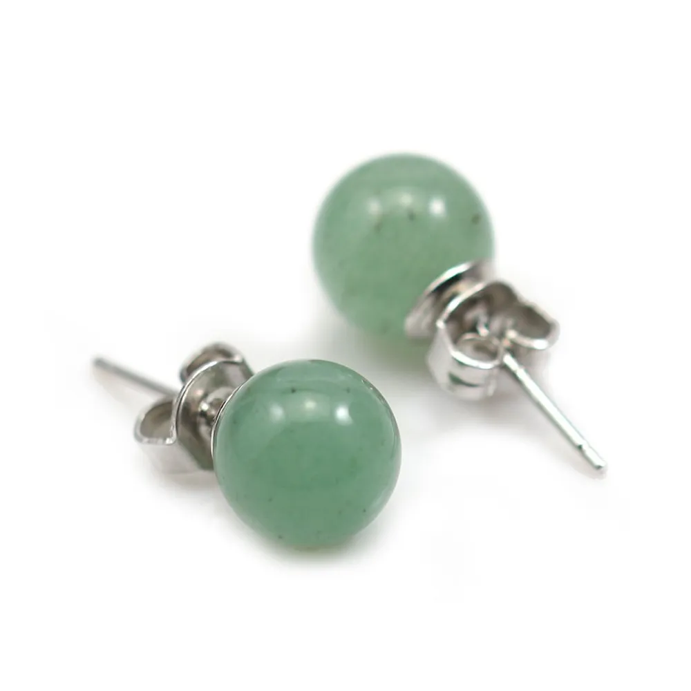 Boucle d'oreille aventurine 8mm, en argent 925 x 2pcs
