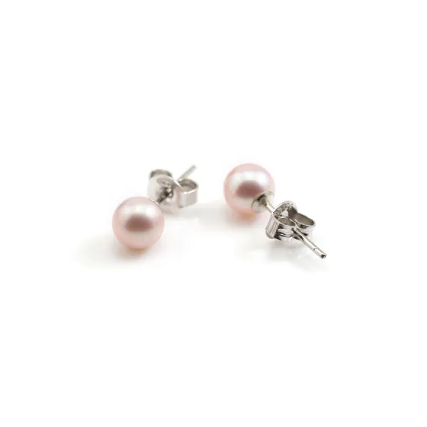 Boucle d'oreille argent 925 1 boule perle de culture d'eau douce mauve 6mm