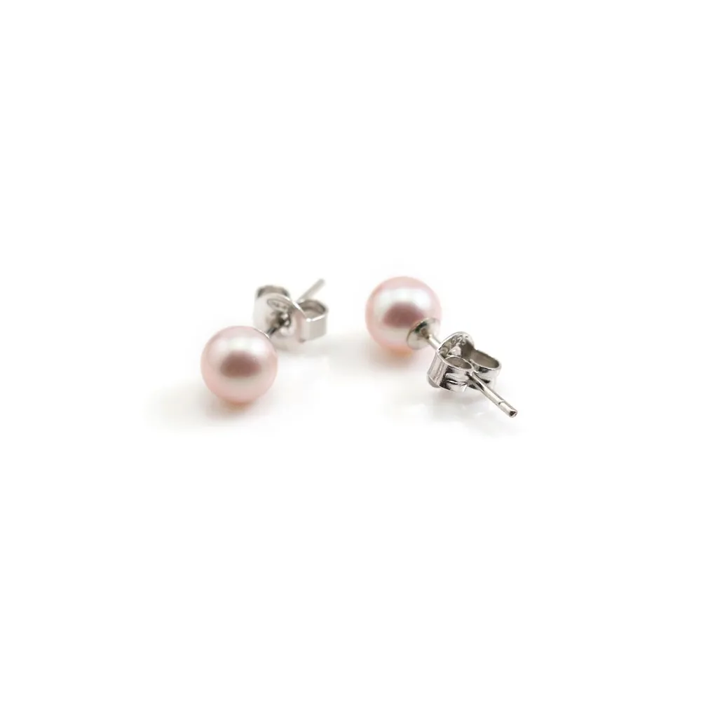 Boucle d'oreille argent 925 1 boule perle de culture d'eau douce mauve 6mm