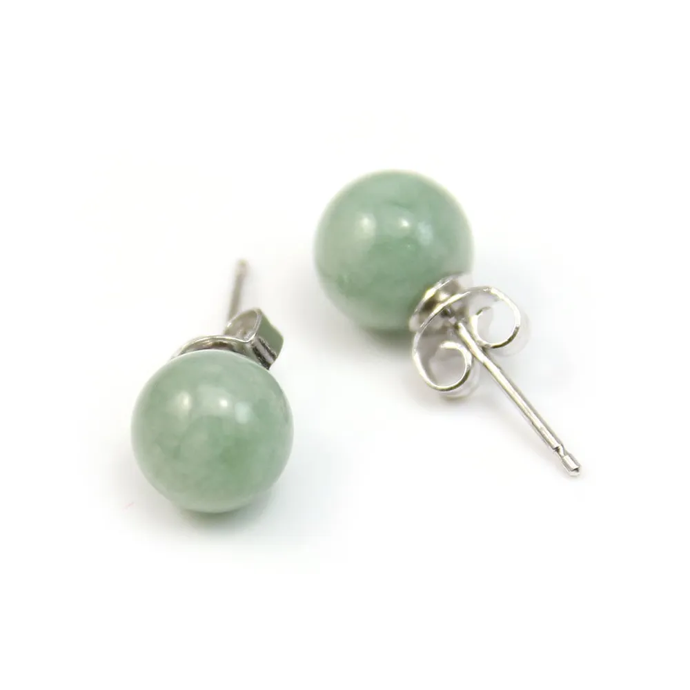 Boucle d'oreille en argent 925 et jade, de forme ronde, 8mm x 2pcs