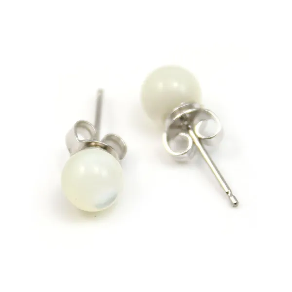 Boucles d'oreilles en argent 925 et perles de nacre de 6mm x 2pcs