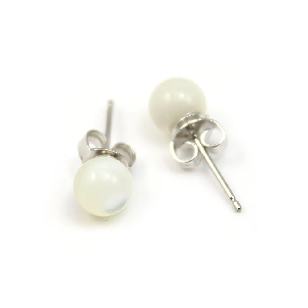 Boucle d'oreille en argent 925 et perles de nacre de 6mm x 2pcs