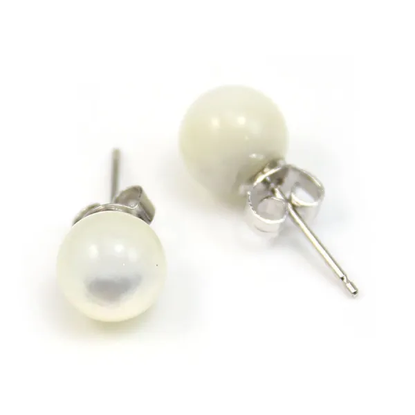 Boucle d'oreille en argent 925 et perles de nacre de 8mm x 2pcs