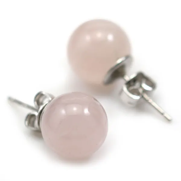 Rose quartz earring, in size of 10mm, 925 silver x 2pcs