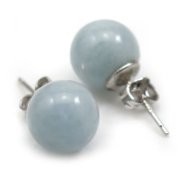 Boucle d'oreille aigue marine 10mm, en argent 925 x 2pcs