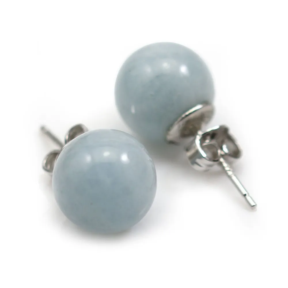 Boucle d'oreille aigue marine 10mm, en argent 925 x 2pcs