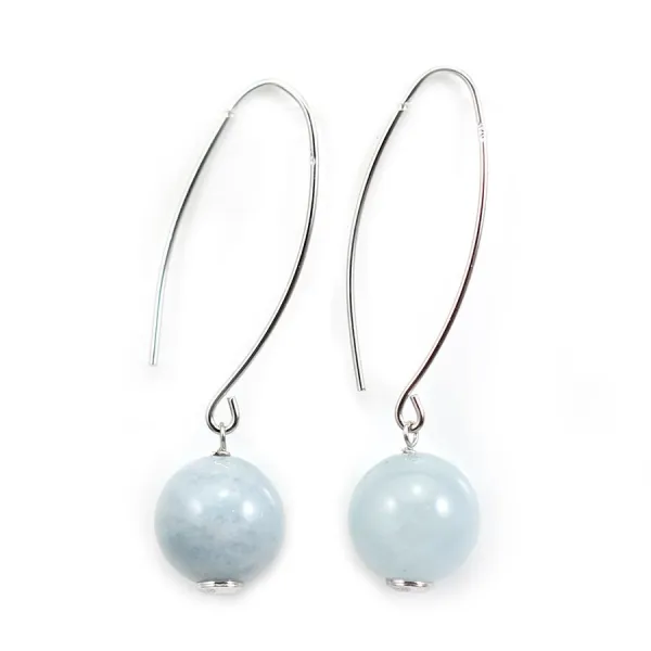 Boucle d'oreille argent 925 aigue marine ronde 12mm x 2pcs 