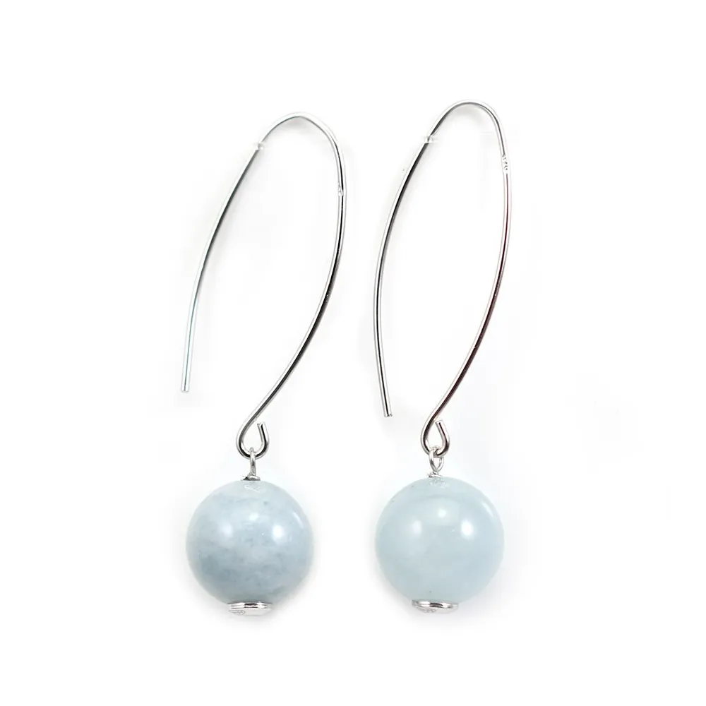 Boucles d'oreilles argent 925 aigue marine ronde 12mm x 2pcs 