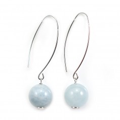 Earring silver 925 Aquamarine round 12mm x 2pcs 