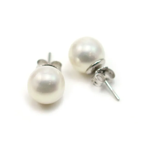 Boucle d'oreille  boule 10mm perle d'eau douce x 2pcs