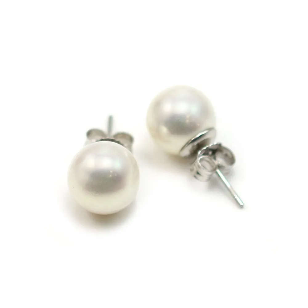 Boucle d'oreille  boule 10mm perle d'eau douce x 2pcs