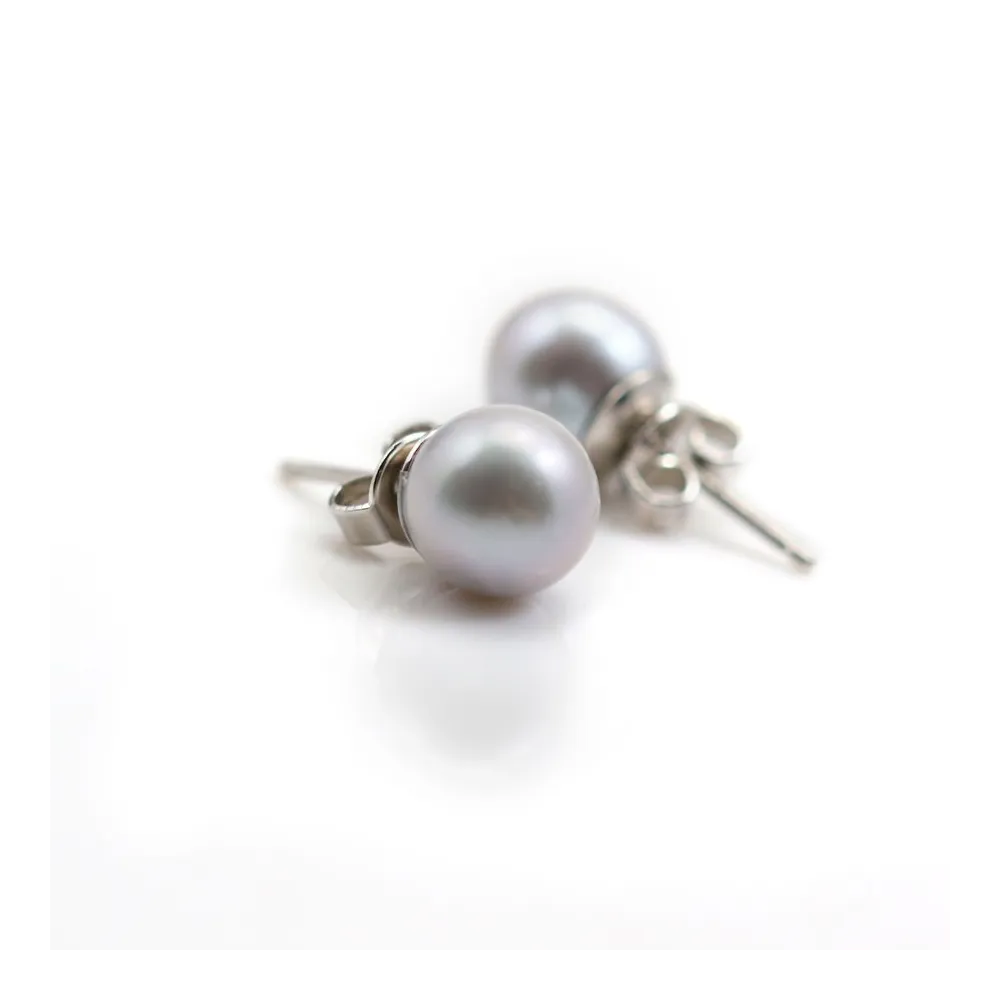 Boucle d'oreille argent 925 perles de culture gris claire  8mm x 2pcs