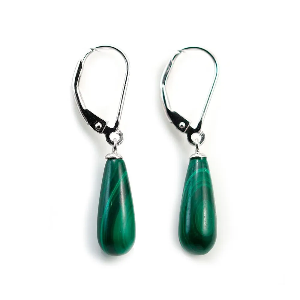 Boucle d'oreille en argent 925 dormeuse goutte malachite  x 2pcs