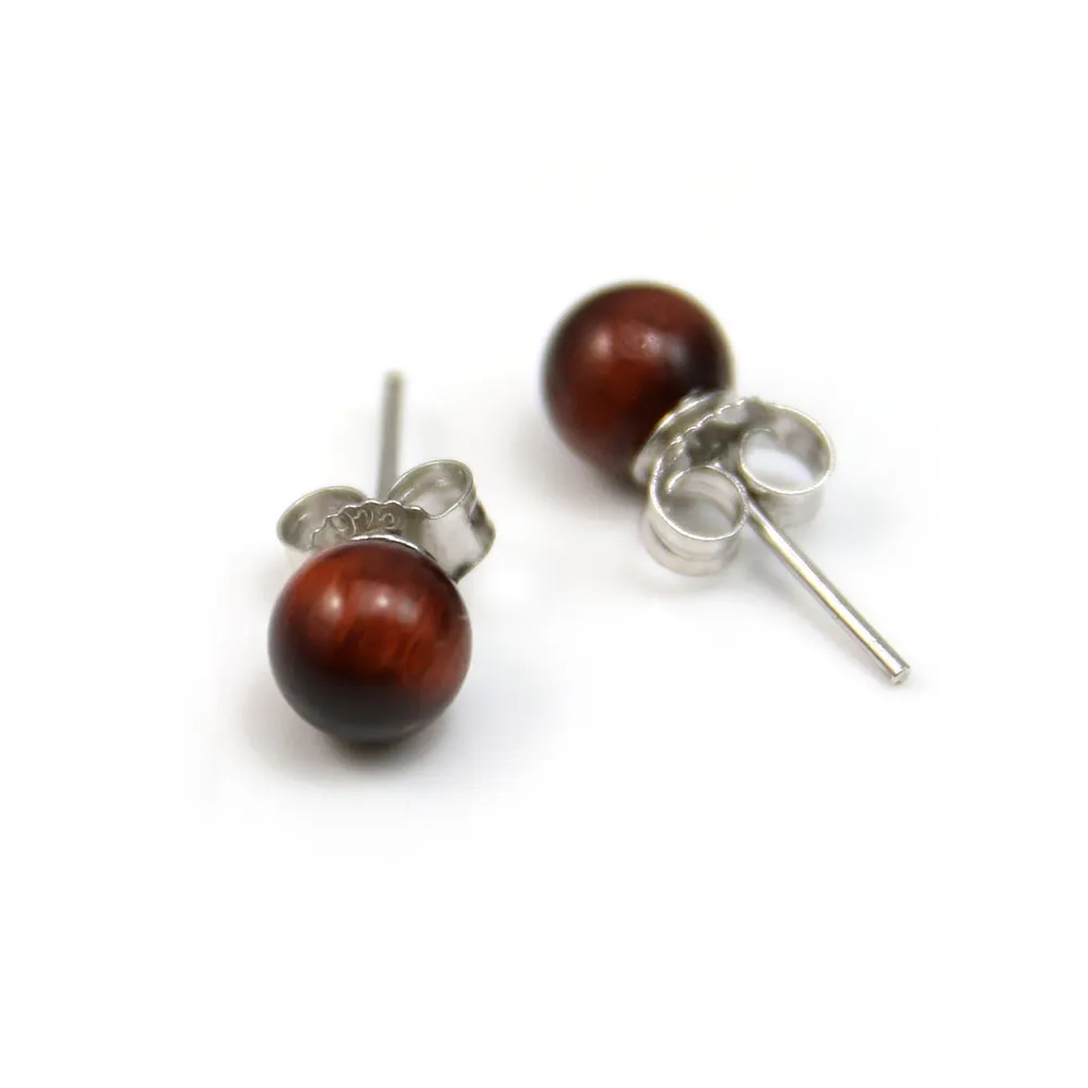 Earring in 925 silver & beads of bull eye in 6mm x 2pcs