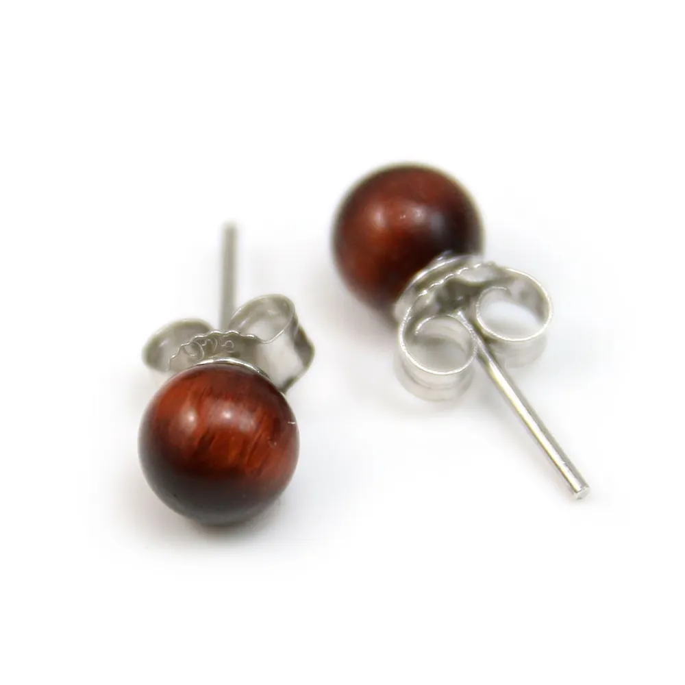 Boucle d'oreille en argent 925 & perles d'oeil de taureau de 8mm x 2pcs