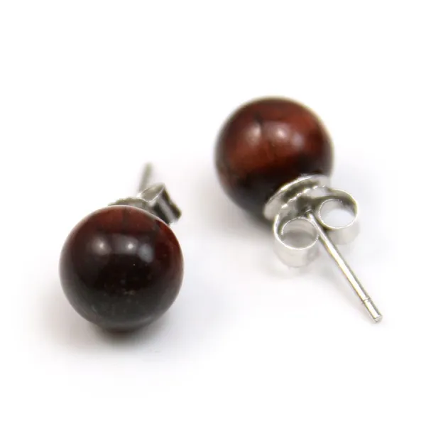 Boucles d'oreilles en argent 925 & perles d'oeil de taureau de 10mm x 2pcs