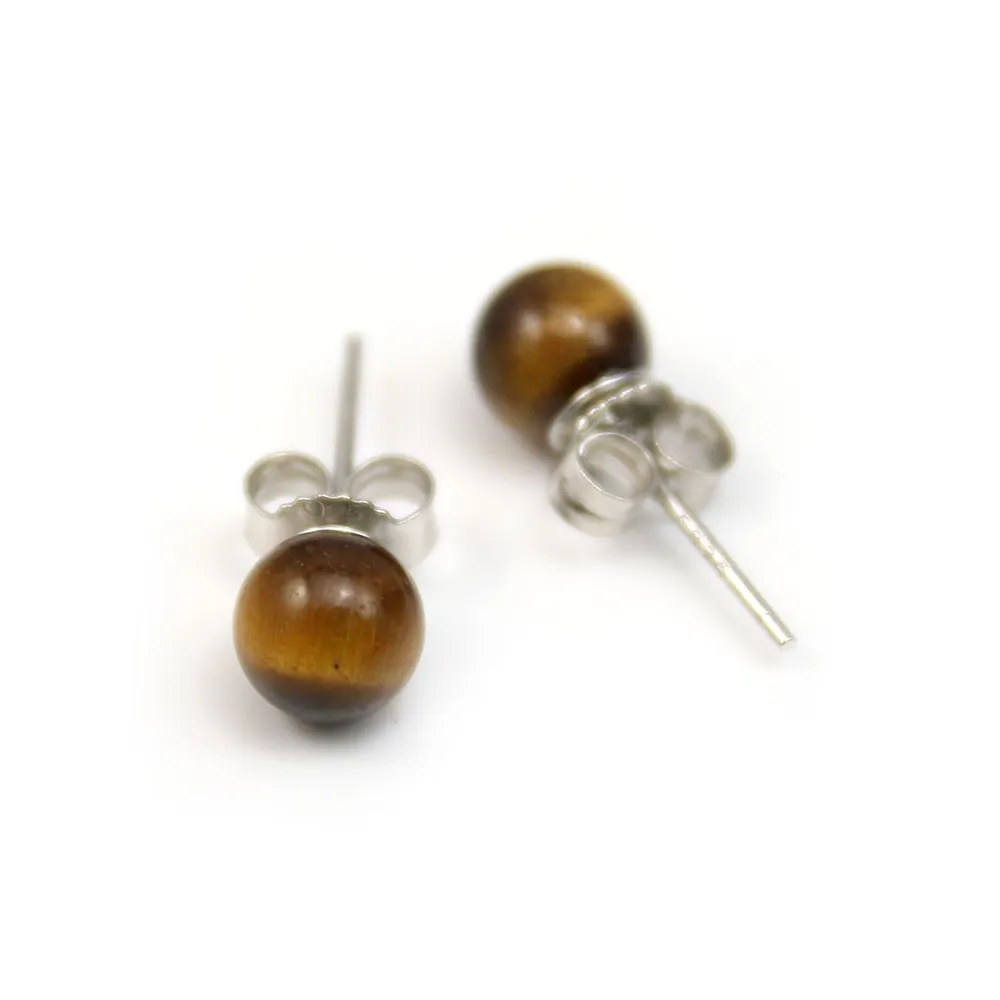 Boucle d'oreille en argent 925 & perles d'oeil de tigre de 6mm x 2pcs