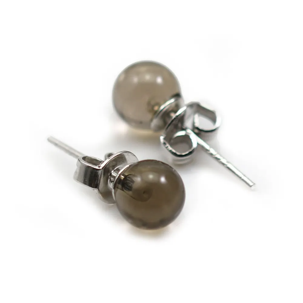 Boucle d'oreille quartz fumé 6mm, en argent 925 x 2pcs