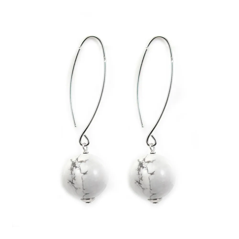 Boucle d'oreille argent 925 howlite 12mm x 2pcs 