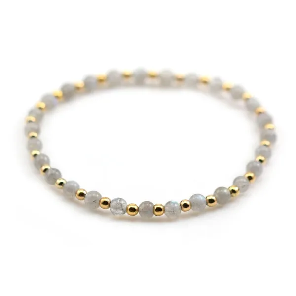 Bracelet labradorite 4mm, avec perles dorées x 1pc