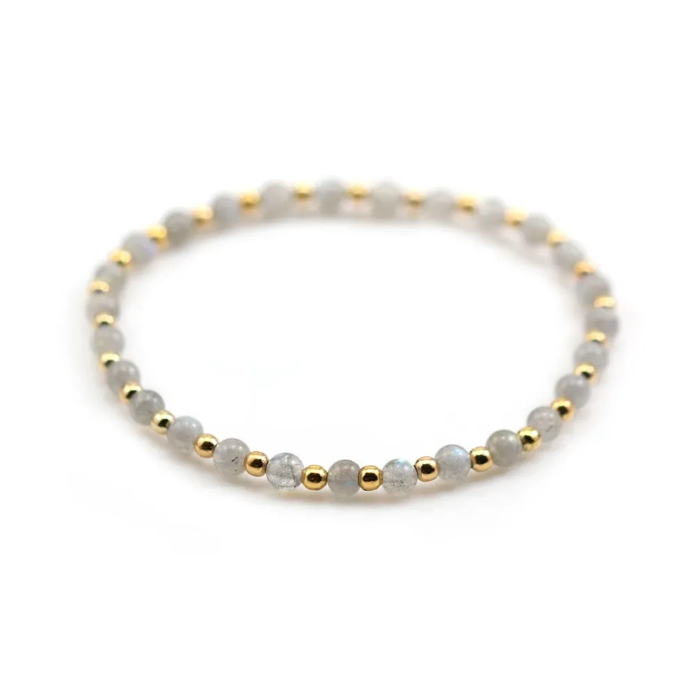 Bracelet labradorite 4mm, avec perles dorées x 1pc