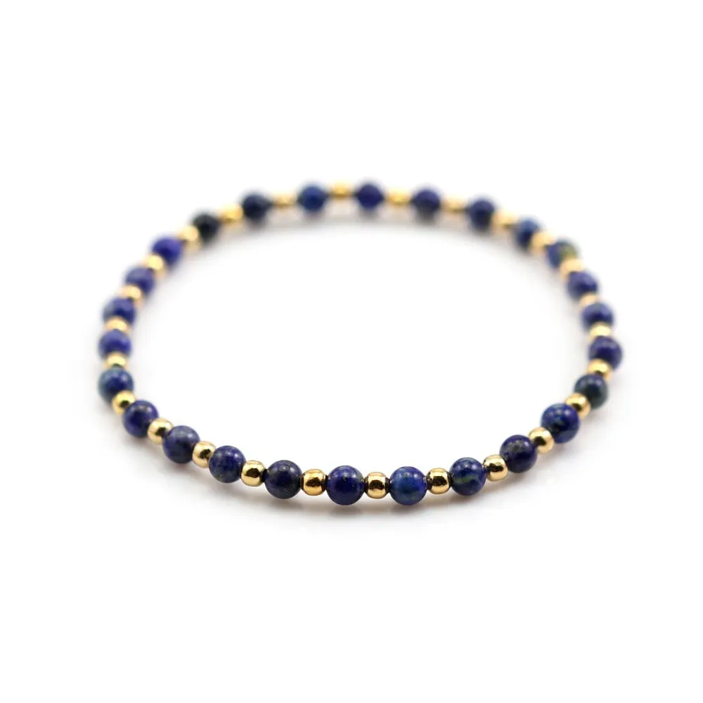 Bracelet lapis lazuli 4mm, avec perles dorées x 1pc