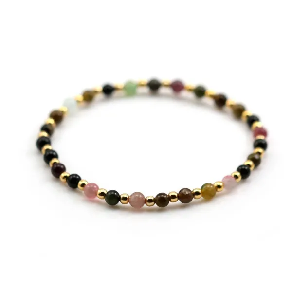 Bracelet tourmaline 4mm, avec perles dorées x 1pc