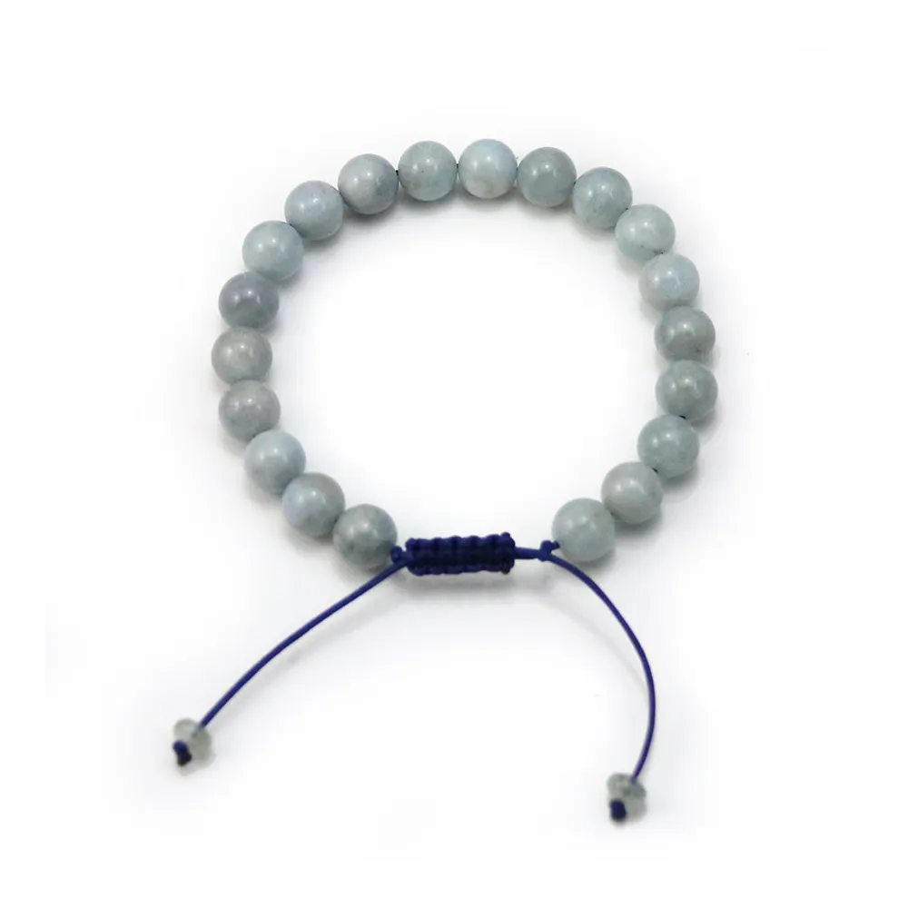 Bracelet  Aigue Marine boule rond 8.5mm x 1pc