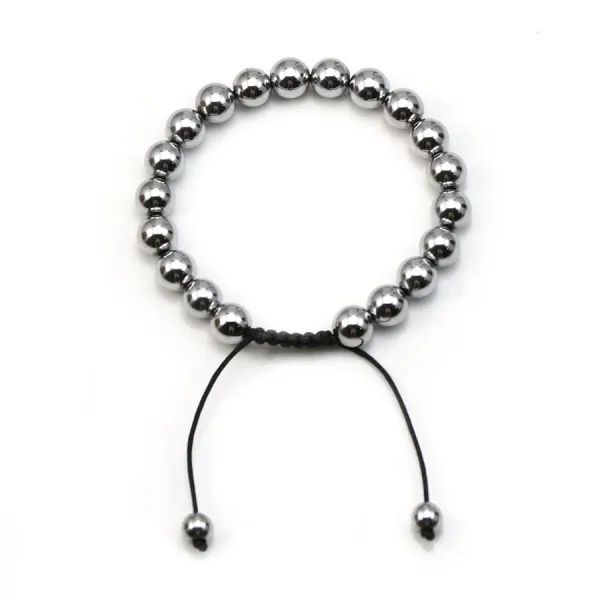 Bracelet en hématite argenté, de forme ronde, mesurant 8mm, finition tressé x 1pc