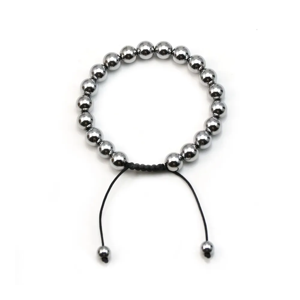 Bracelet en hématite argenté, de forme ronde, mesurant 8mm, finition tressé x 1pc
