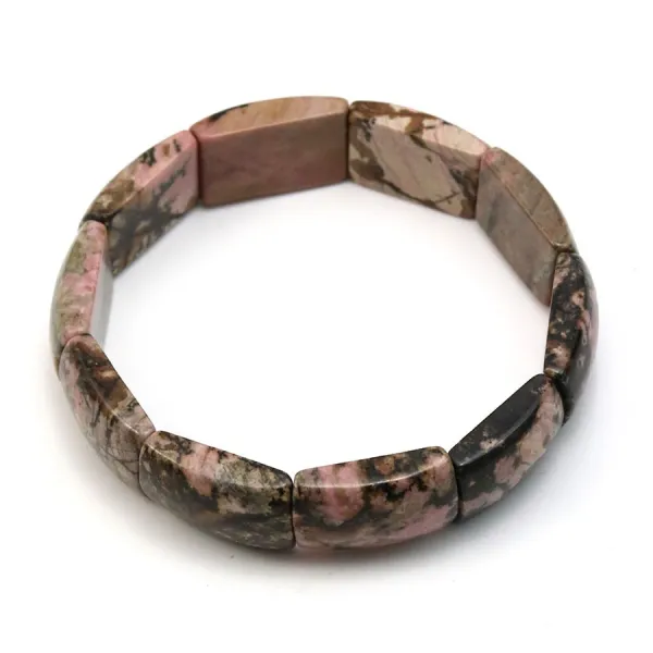 Bracelet en rhodonite, avec des pierres rectangulaires et plate x 1pc