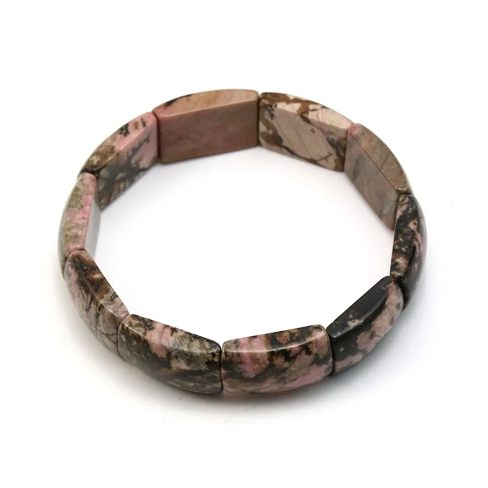 Bracelet en rhodonite, avec des pierres rectangulaires et plate x 1pc