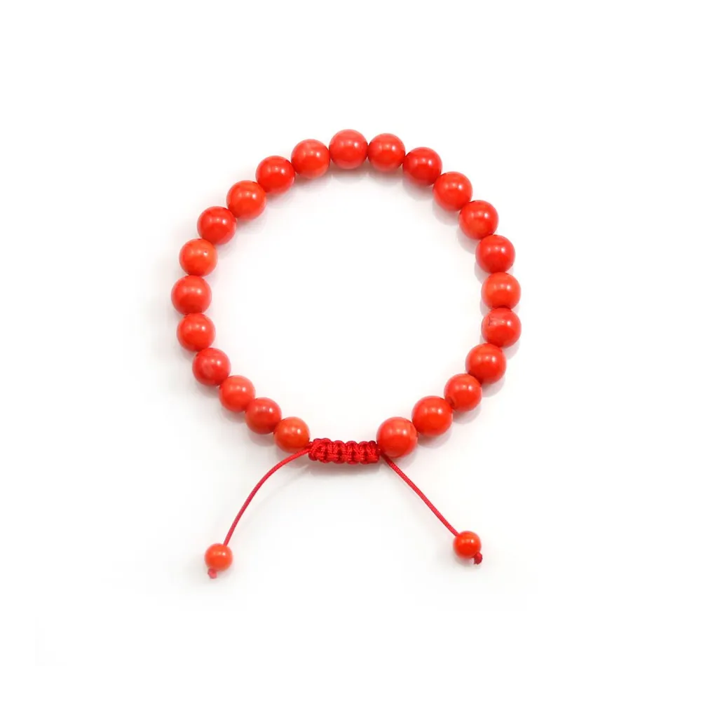 Bracelet Bamboo de mer teinte ORANGE boule rond 8mm 