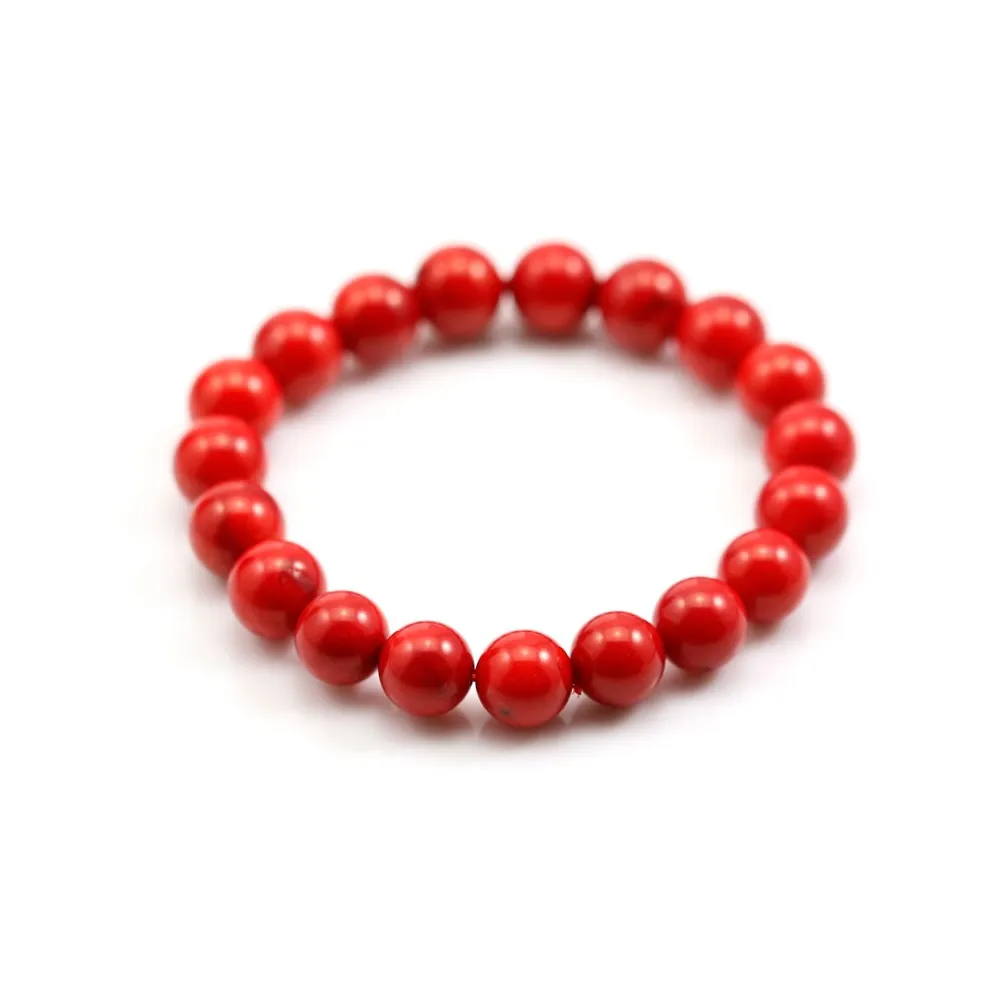 Bracelet bambou de mer teinte rouge Boule Ronde 10 mm